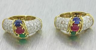 $5000 18k Yellow Gold 1.  5ctw Diamond 0.  75ctw Sapphire Emerald Ruby Drop Earrings 3