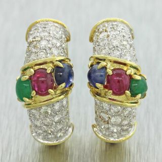$5000 18k Yellow Gold 1.  5ctw Diamond 0.  75ctw Sapphire Emerald Ruby Drop Earrings 6