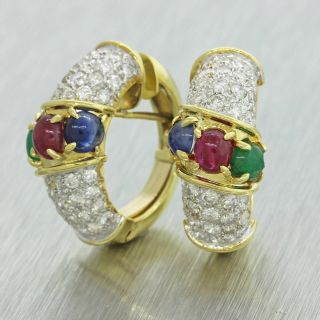 $5000 18k Yellow Gold 1.  5ctw Diamond 0.  75ctw Sapphire Emerald Ruby Drop Earrings 7