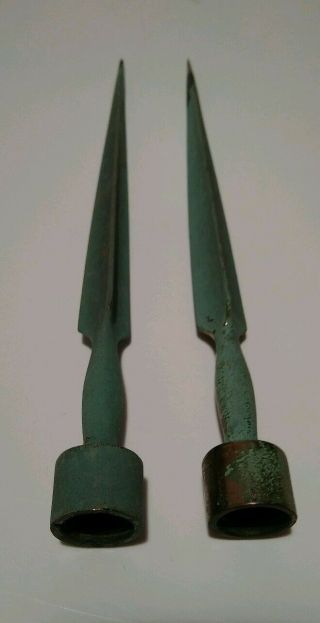Two Antique 9 " Threaded Copper/brass Lightning Rod Tip Topper Barn Spike Finial