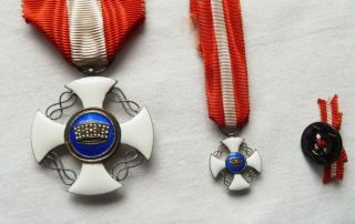 ITALY FASCIST SAVOY ORDER OF THE CROWN ITALY KINGDOM SET OF 3 MEDAL CROSS 1930 ' s 7