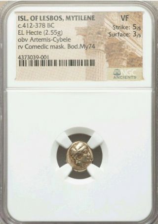 Isl Of Lesbos,  Mytilene Artemis Hecte Ngc Vf 5/3 Ancient Electrum Coin