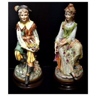 Vintage Antique Old Large Bisque Porcelain Figures