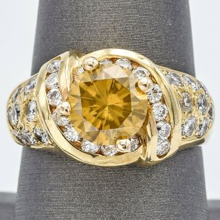 Vintage 14k Yellow Gold 2.  09 Carat Yellow Diamond Ring H/i Si - 1 7.  8g Size 8.  5