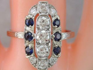 Stunning Antique Art Deco Solid Platinum Diamond Blue Sapphire Cocktail Ring