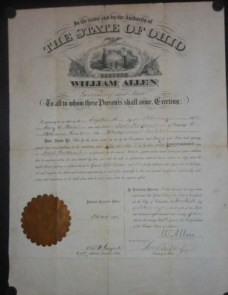 William Allen Ohio Governor Signed 1875 Military Commission Harry Stewart 1st Lt