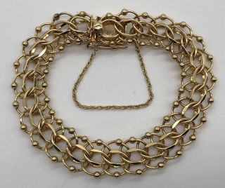 Vintage 14k Yellow Gold 8 " Double Link Charm Bracelet - - 26 Grams