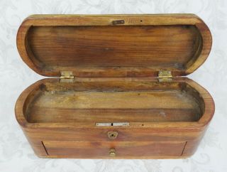 Antique Vintage Wood and Brass Locking Storage Box With Key and Drawer 3