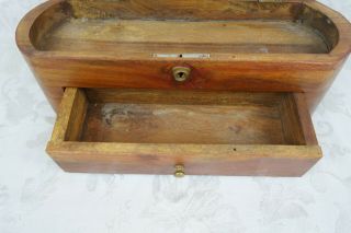 Antique Vintage Wood and Brass Locking Storage Box With Key and Drawer 4