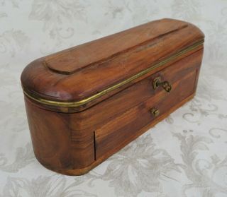 Antique Vintage Wood and Brass Locking Storage Box With Key and Drawer 5