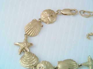 14K SOLID GOLD MICHAEL ANTHONY SEA LIFE CHARM BRACELET STARFISH CLAMS SEAHORSE 2