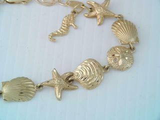 14K SOLID GOLD MICHAEL ANTHONY SEA LIFE CHARM BRACELET STARFISH CLAMS SEAHORSE 4