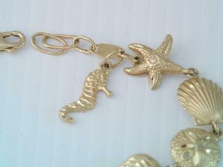 14K SOLID GOLD MICHAEL ANTHONY SEA LIFE CHARM BRACELET STARFISH CLAMS SEAHORSE 5