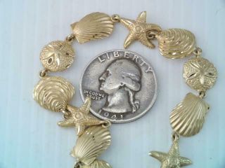 14K SOLID GOLD MICHAEL ANTHONY SEA LIFE CHARM BRACELET STARFISH CLAMS SEAHORSE 8