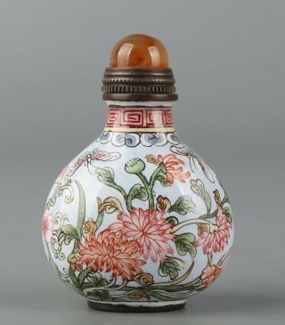 Chinese Exquisite Handmade Flower Pattern Copper Enamel Snuff Bottle