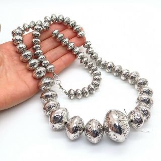 Old Pawn Vintage Sterling Silver Navajo Pearl Graduated Heavy Bead Necklace 200g