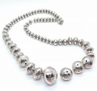 Old Pawn Vintage Sterling Silver Navajo Pearl Graduated Heavy Bead Necklace 200g 2