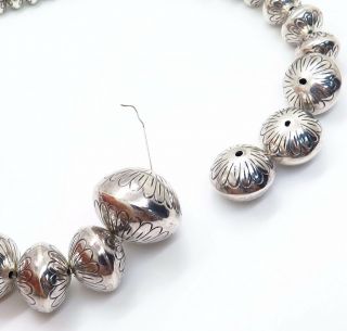 Old Pawn Vintage Sterling Silver Navajo Pearl Graduated Heavy Bead Necklace 200g 6