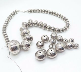 Old Pawn Vintage Sterling Silver Navajo Pearl Graduated Heavy Bead Necklace 200g 7