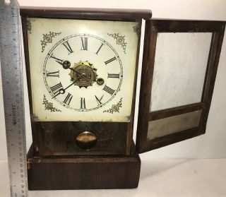 Antique Mantle Clock 12” 1920s Key Wound H.  G.  Bates & Co Wooden/brass