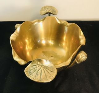 Antique Brass Or Bronze Asian Lotus Lily Pad Bowl
