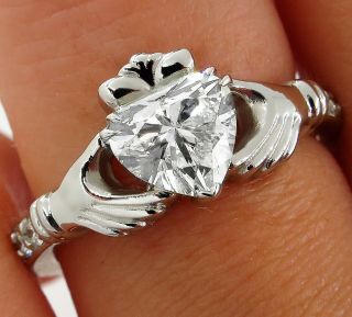 Claddagh Gia 1.  20ct Estate Vintage Heart Diamond Engagement Wedding Ring Plat