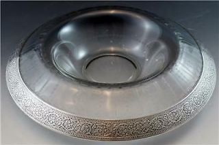 Antique Art Deco Clear Crystal Glass Center Bowl W/ Sterling Silver Overlay