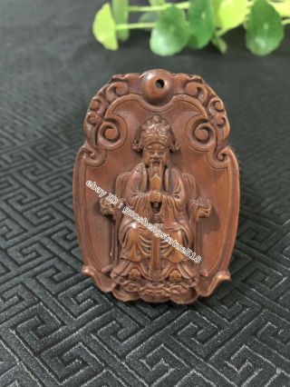 7 Cm China Boxwood Taoism Heaven Jade Emperor Supernatural Being Amulet Pendant
