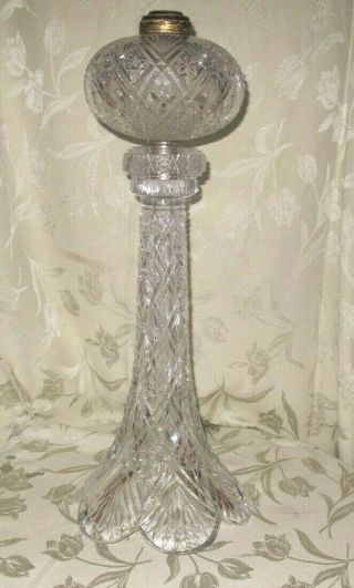 RARE ANTIQUE AMERICAN BRILLIANT CUT GLASS OIL LAMP 24 