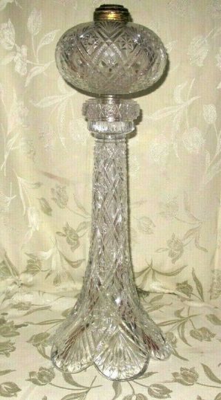 Rare Antique American Brilliant Cut Glass Oil Lamp 24 " Tall L@@k