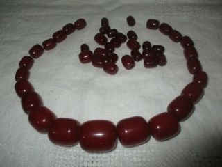 Antique Cherry Amber Bakelite Faturan Loose Barrel Beads Necklace 119 Grams