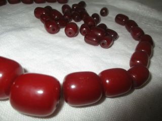 Antique Cherry Amber Bakelite Faturan Loose BARREL Beads Necklace 119 grams 2