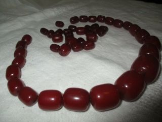 Antique Cherry Amber Bakelite Faturan Loose BARREL Beads Necklace 119 grams 3