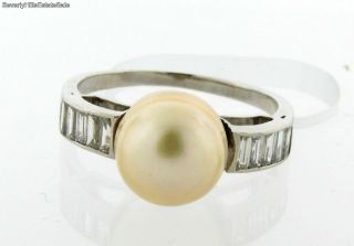 Art Deco Platinum Pearl Baguette Diamond Ring