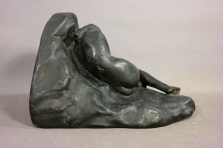 Ca.  1910 Antique ART DECO Era BRONZED NUDE LADY on ROCKS Sculpture BOOKEND STATUE 3