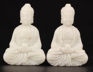 2 Buddhist China Jade Pendant Sitting Buddha Guanyin Bodhisattva Spiritual M