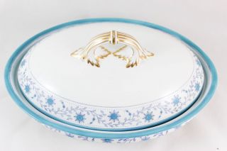 3 Covered Vegetable Bowl Antique Crown Derby China Star Wreath Turquoise Gold