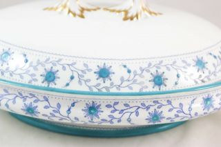 2 Covered Vegetable Bowl Antique Crown Derby China Star Wreath Turquoise Gold