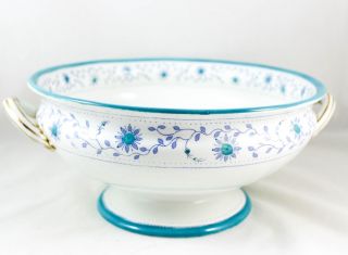 Large Centerpiece Punch Bowl C1877 Crown Derby China Star Wreath Turquoise Gold