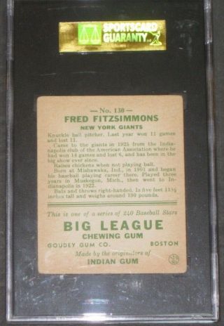 1933 Goudey FRED FITZSIMMONS Baseball Card 130 SGC 50 VG/EX 4 York Giants 3