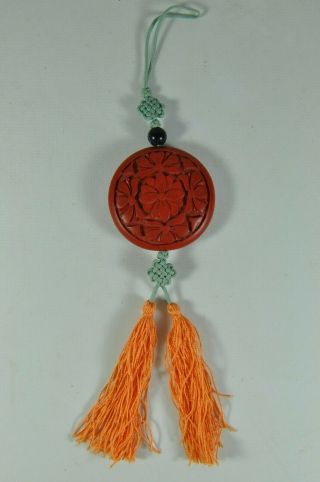 Estate Fine China Chinese Carved Cinnabar Pendant Scholar Art 2