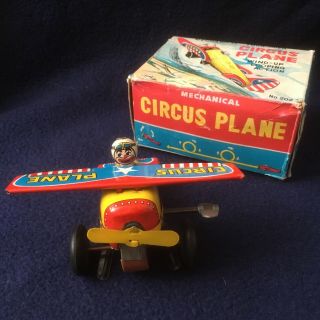 Vintage Yone Japan Tin Circus Plane Wind Up Nmib