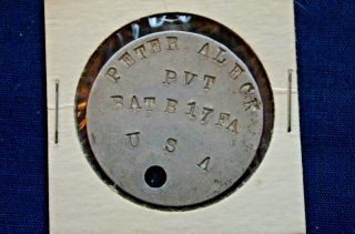 Wwi Single Dog Tag,  Pvt Peter Aleck,  Bat.  B,  17th Field Artillery