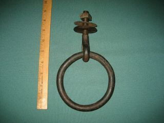 Antique Hand Forged Cast Iron Horse Hitching Post Ring Vintage Farm Door Knocker