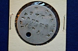 Wwi Single Dog Tag,  Pvt Ivan H.  Cramer,  Btry B,  5th Field Artillery