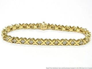 2.  50ctw Fine White Diamond 18k Gold Bracelet Heavy X O Link Tennis Line 19.  1gr