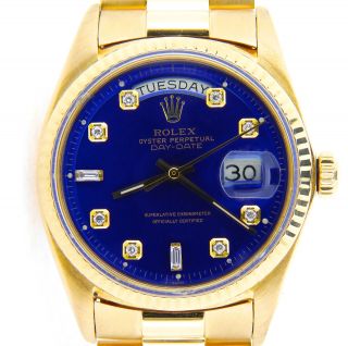 Mens Rolex Day - Date President Solid 18K Yellow Gold Watch Blue Diamond Dial 1803 3
