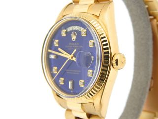 Mens Rolex Day - Date President Solid 18K Yellow Gold Watch Blue Diamond Dial 1803 4