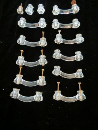 13 Authentic Antique Clear Glass Drawer Pulls And 3 Knobs Farmhouse Rare Salvage