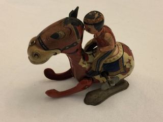 Western Pals Brave Eagle And His Horse Mikuni Wind - Up Tin Toy